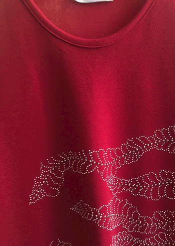 Kırmızı Uzun Kollu Payetli Tunik - Görsel 6