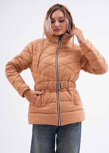 Beyaz Kemerli Kısa Kadın mont - Görsel 2