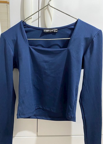 Mavi Parlak Uzun Kollu Kadın Bluz - Görsel 2