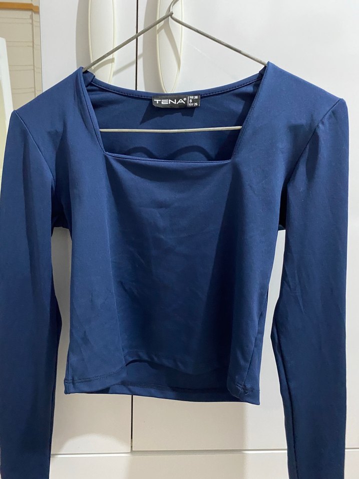 Mavi Parlak Uzun Kollu Kadın Bluz - Görsel 2