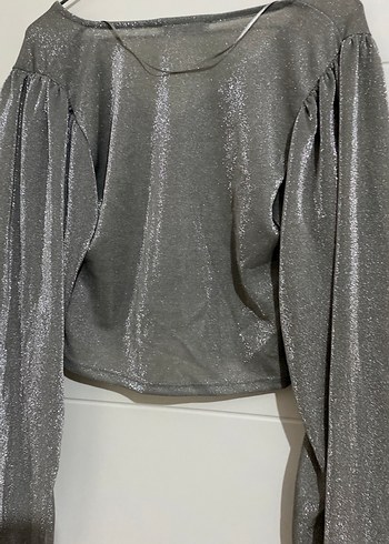 Gri Uzun Kollu V Yaka Drapeli Bluz - Görsel 4