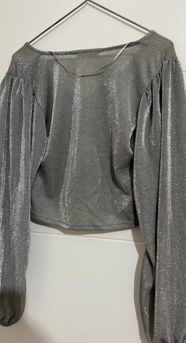 Gri Uzun Kollu V Yaka Drapeli Bluz - Görsel 4