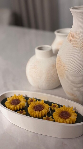 Papatya desen dekor mum oval kase