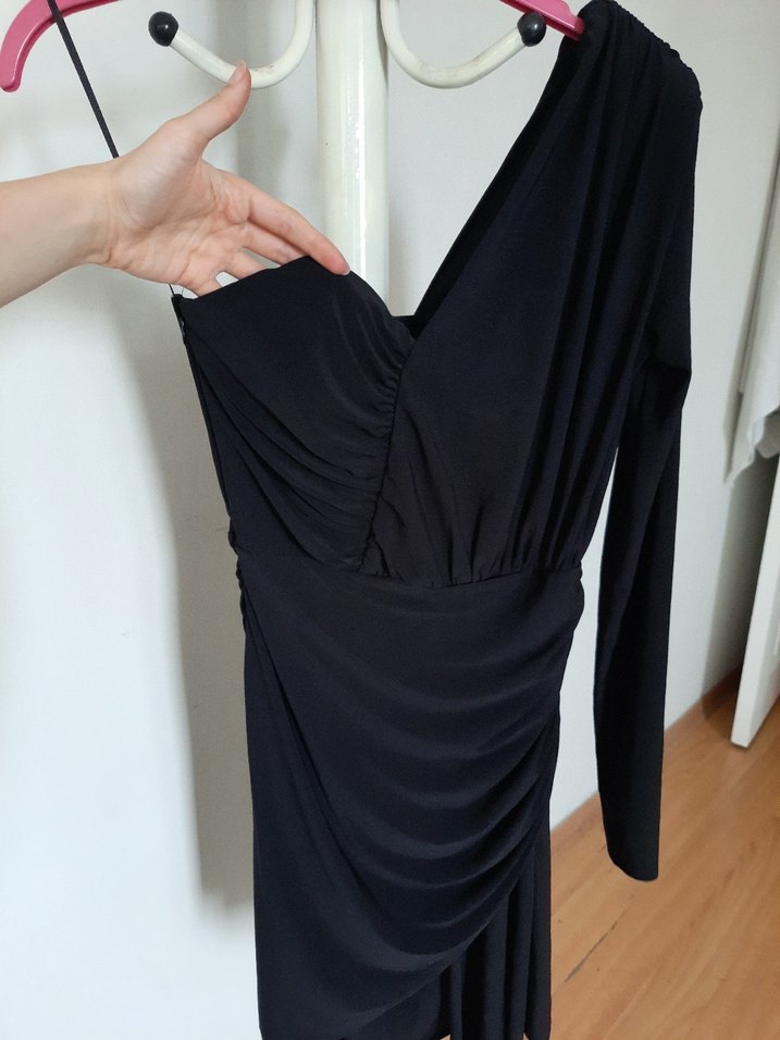 Trendyol & Milla Siyah Drapeli Mini Elbise - Görsel 5