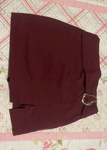 Diğer Bordo Kemerli Mini Etek