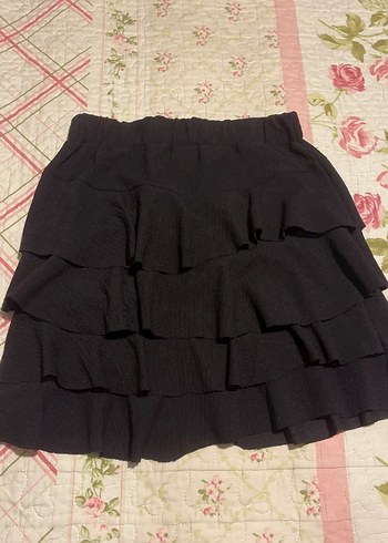 Kadın Siyah Mini Etek Kat Kat Fırfırlı