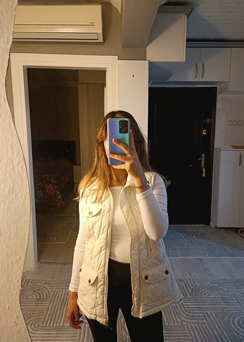 Düğmeli Beyaz Kadın Midi Yelek - Görsel 5