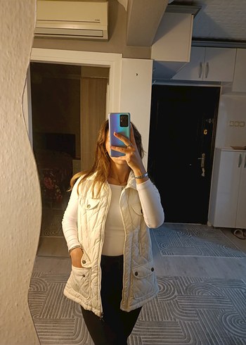 Düğmeli Beyaz Kadın Midi Yelek - Görsel 4