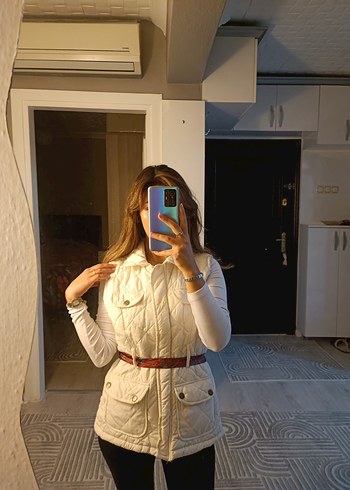 Düğmeli Beyaz Kadın Midi Yelek - Görsel 2