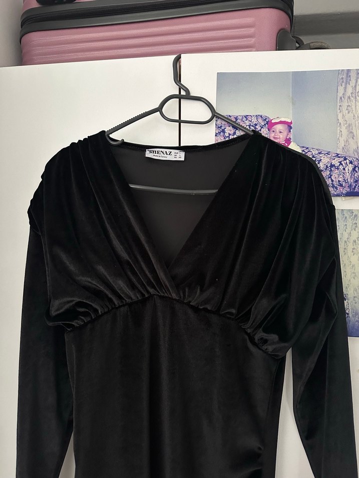 Drapeli Siyah Uzun Kollu Gotik Elbise - Görsel 3