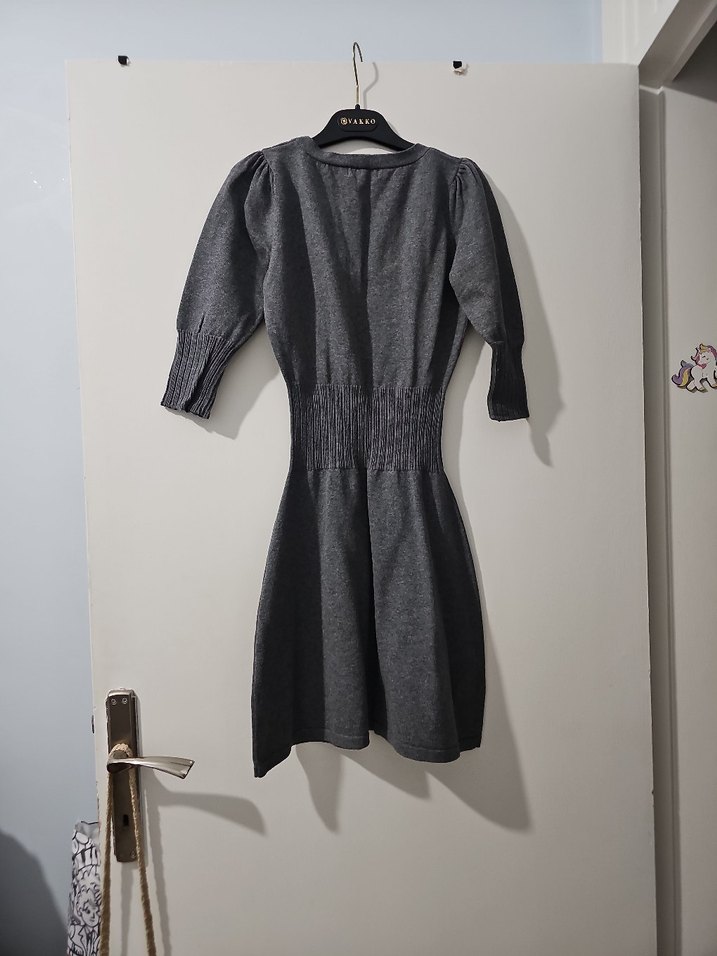 Mango Gri Bele Oturan Elbise - Görsel 4