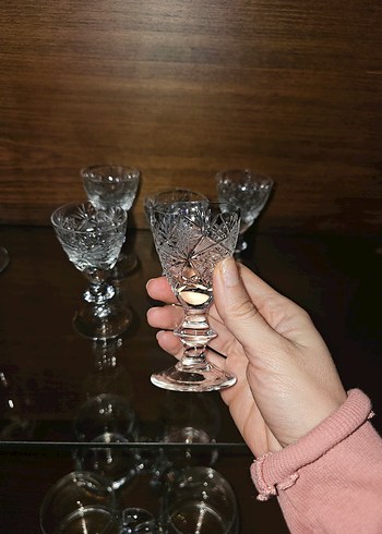 Vintage Kesme Kristal Mini Kadeh Seti - Görsel 3