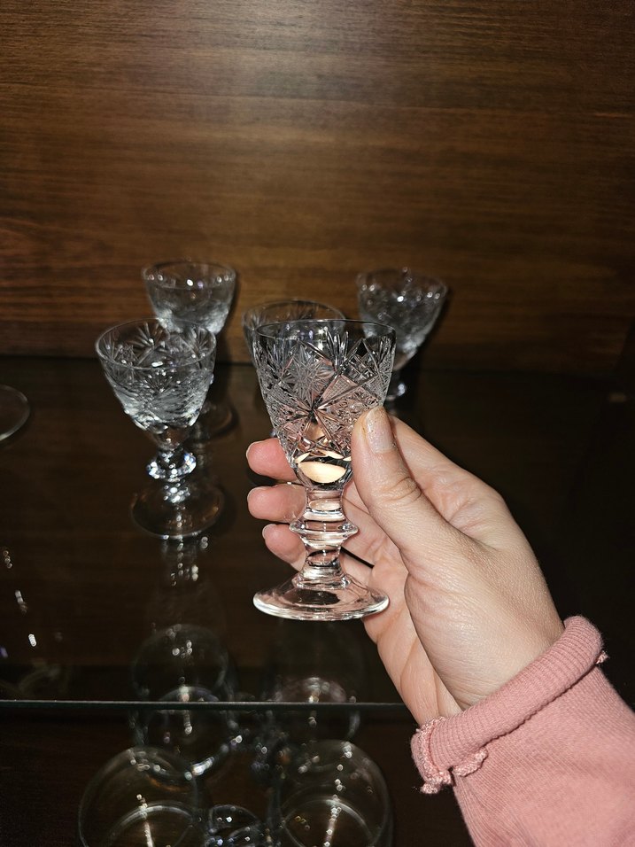 Vintage Kesme Kristal Mini Kadeh Seti - Görsel 3