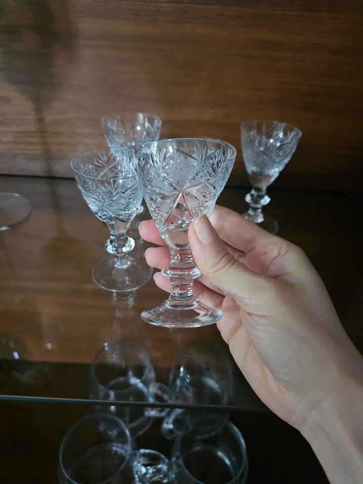 Vintage Kesme Kristal Mini Kadeh Seti - Görsel 4