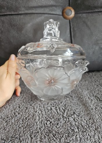 Çiçekli Kabartmalı Cam Şekerlik - Görsel 4