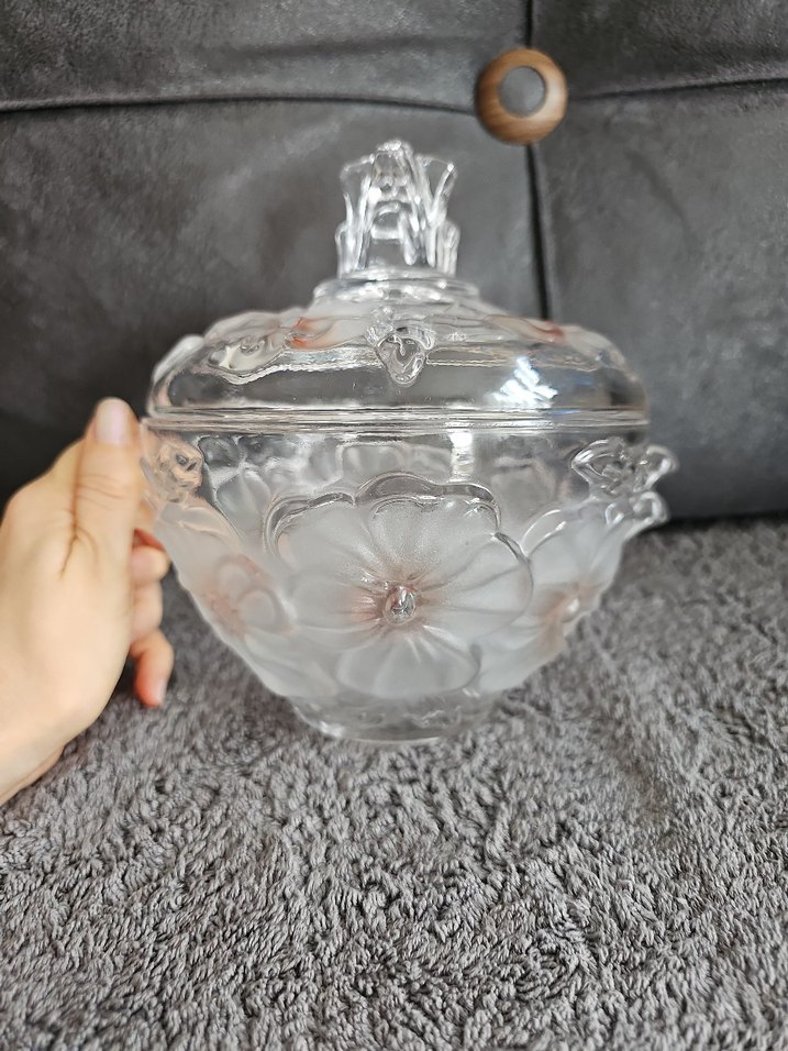 Çiçekli Kabartmalı Cam Şekerlik - Görsel 4