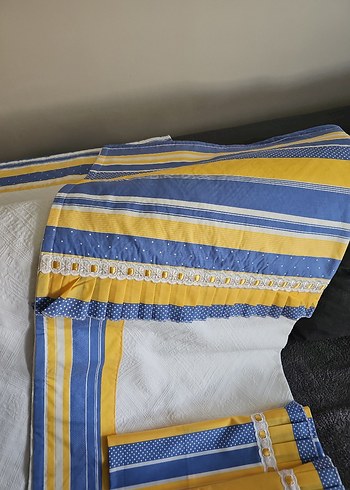 Sarı Mavi Sıfır Çift Kişilik Pike Takımı Çeyizlik - Görsel 2