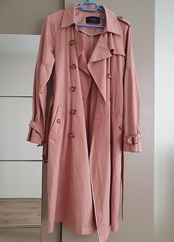 Tuğba tesettür trençkot gül kurusu pembe rosa