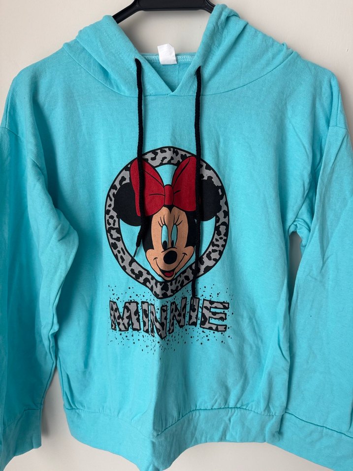 Turkuaz Minnie Mouse Baskılı Kapüşonlu Takım - Görsel 2