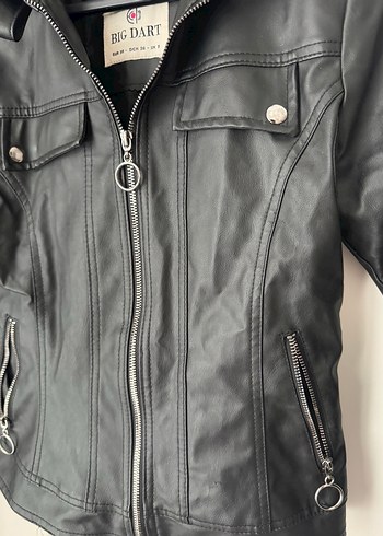 Siyah Kadın Deri Biker Ceket - Görsel 2