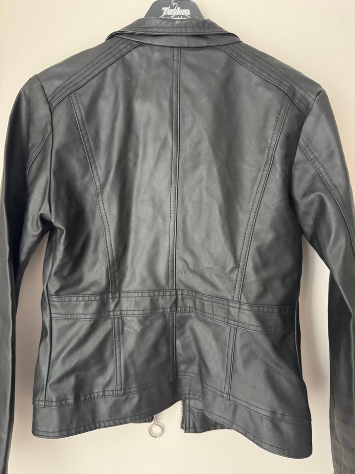 Siyah Kadın Deri Biker Ceket - Görsel 4