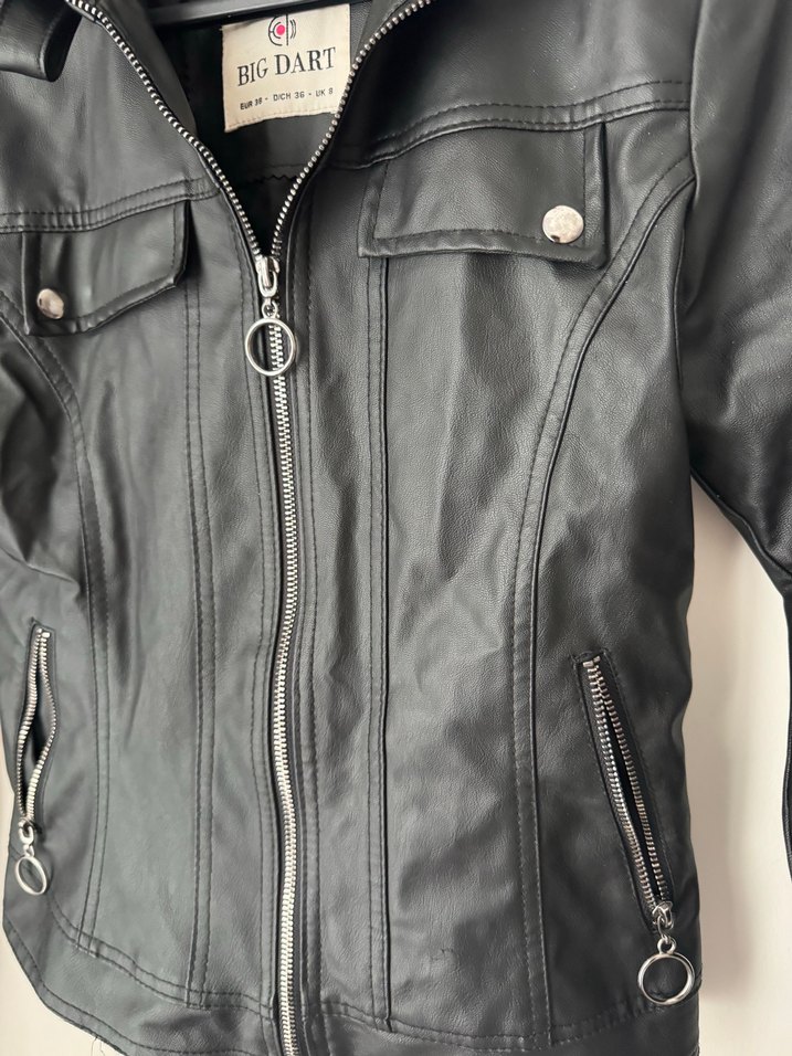 Siyah Kadın Deri Biker Ceket - Görsel 2