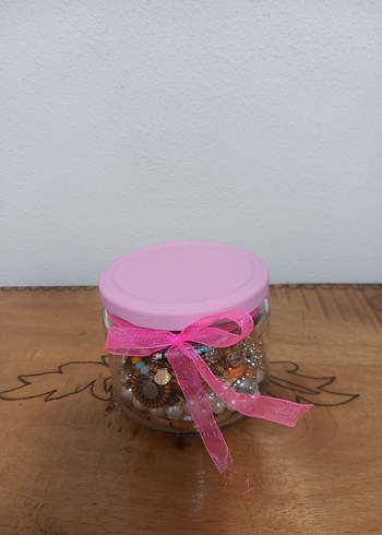 Pembe Kapaklı Renkli Takı Kavanozu - Görsel 3