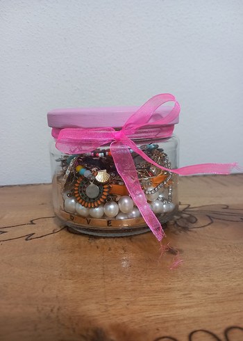 Pembe Kapaklı Renkli Takı Kavanozu - Görsel 2