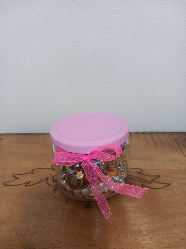 Pembe Kapaklı Renkli Takı Kavanozu - Görsel 3