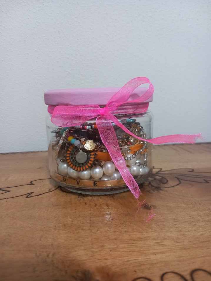 Pembe Kapaklı Renkli Takı Kavanozu - Görsel 2