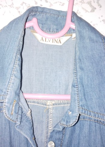l Beden Mavi Denim Düğmeli Kadın Gömlek