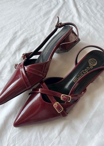 Diğer Burgundy Parlak Stiletto Kemerli Kadın Ayakkabı