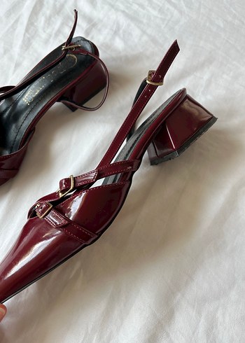 38 Beden bordo Renk Burgundy Parlak Stiletto Kemerli Kadın Ayakkabı