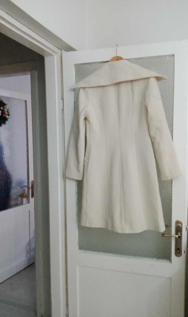 Krem Renk Uzun Kaban - Görsel 5