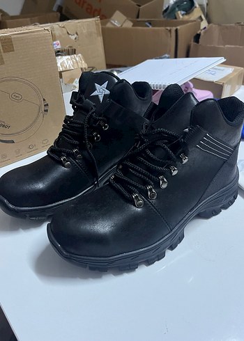 40 numara Siyah Bağcıklı Erkek Biker Botu önü sert iş ayakkabısı - Görsel 3