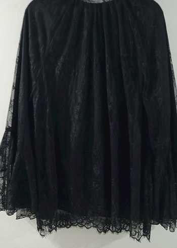Siyah Uzun Kollu Dökümlü Gotik Bluz
