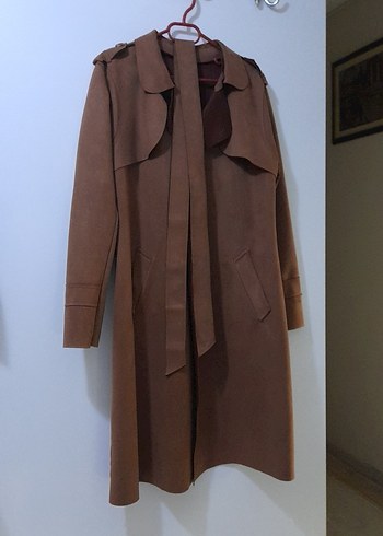 Kadın Bej Süet Uzun Trençkot - Görsel 2