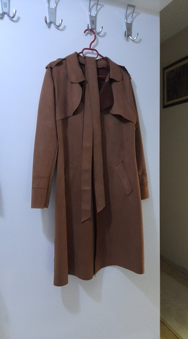 Kadın Bej Süet Uzun Trençkot - Görsel 2