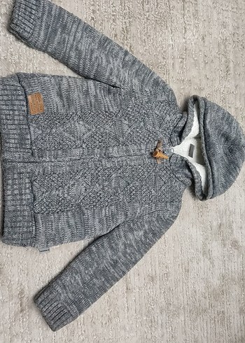 Kapüşonlu Gri Erkek Çocuk Triko Sweatshirt - Görsel 3
