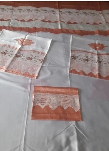 Kanevçe işi pike takımı 5 paça bebek yastığı hediye 3500 tl