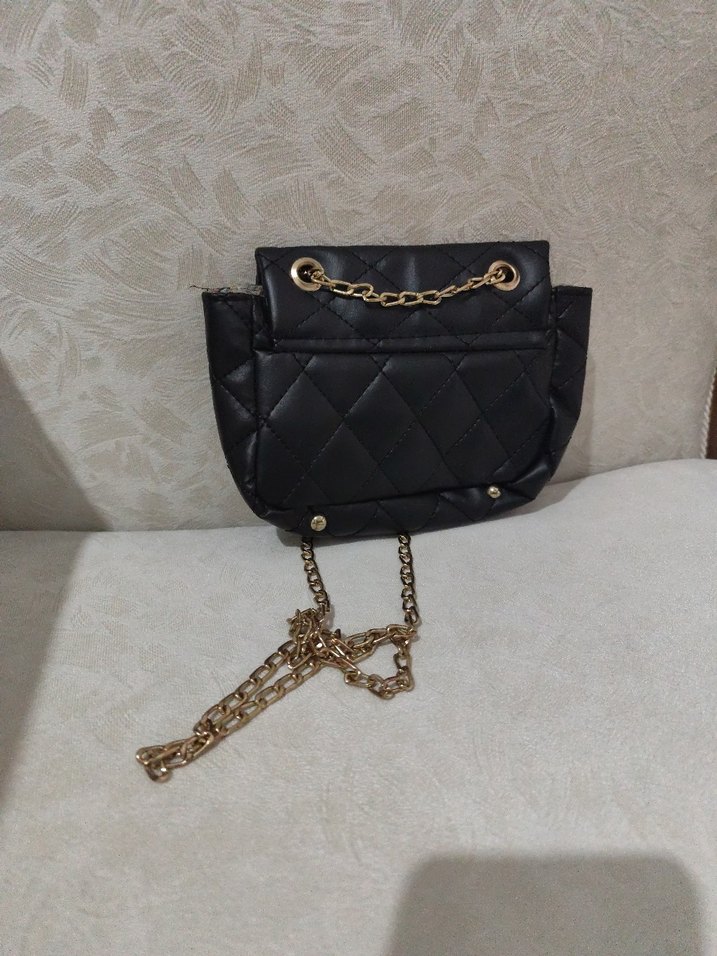 Zincir Detaylı Siyah Deri Kadın Çanta - Görsel 3