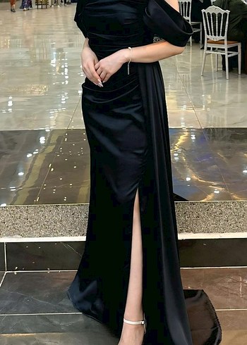 Taş İşlemeli Siyah Uzun Abiye Elbise - Görsel 3