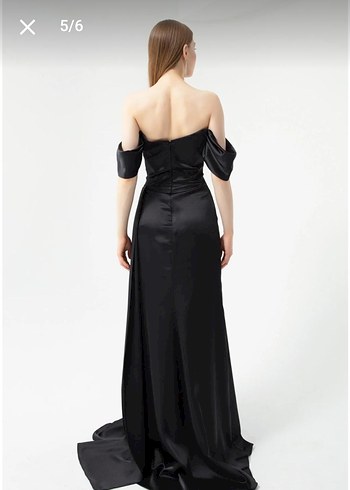 Taş İşlemeli Siyah Uzun Abiye Elbise - Görsel 4