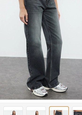 Gri Bağlama Desenli Salaş Kadın Jean - Görsel 4