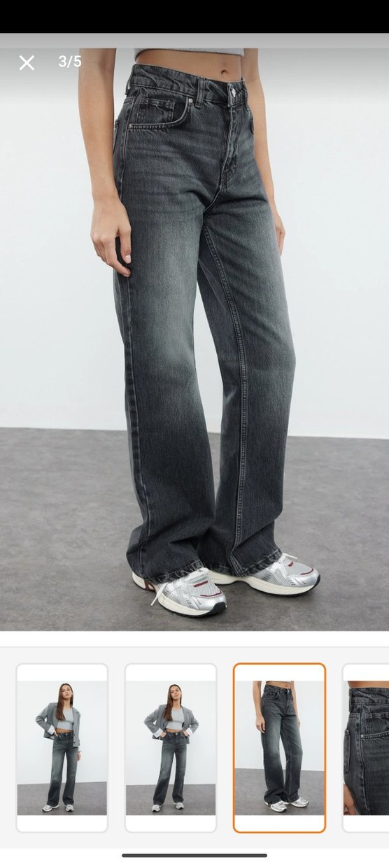 Gri Bağlama Desenli Salaş Kadın Jean - Görsel 4