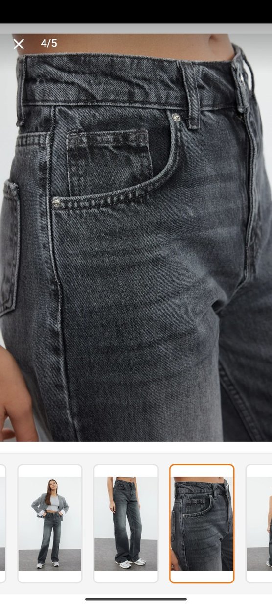 Gri Bağlama Desenli Salaş Kadın Jean - Görsel 3