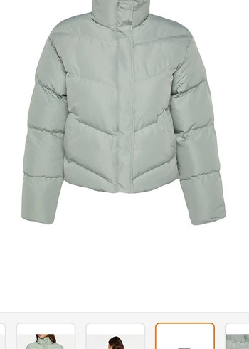 Gri Düğmeli Yüksek Yakalı Midi Ceket - Görsel 4