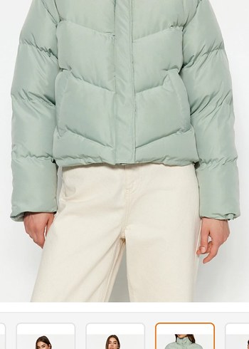 Gri Düğmeli Yüksek Yakalı Midi Ceket - Görsel 6