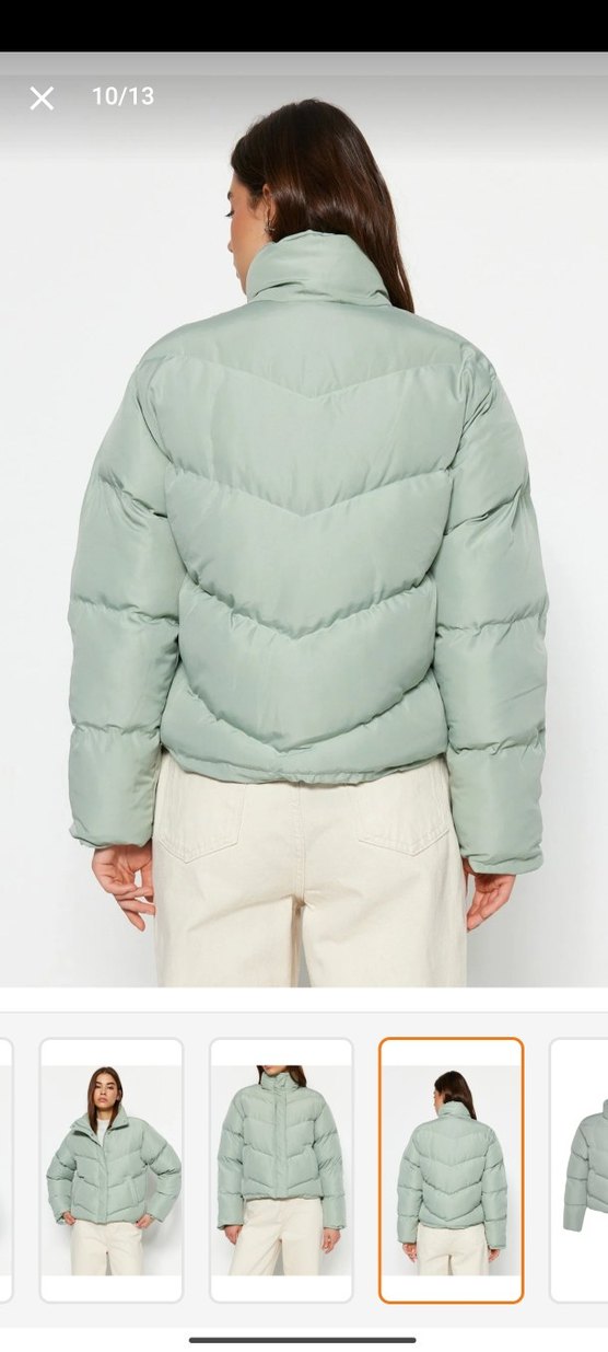 Gri Düğmeli Yüksek Yakalı Midi Ceket - Görsel 5