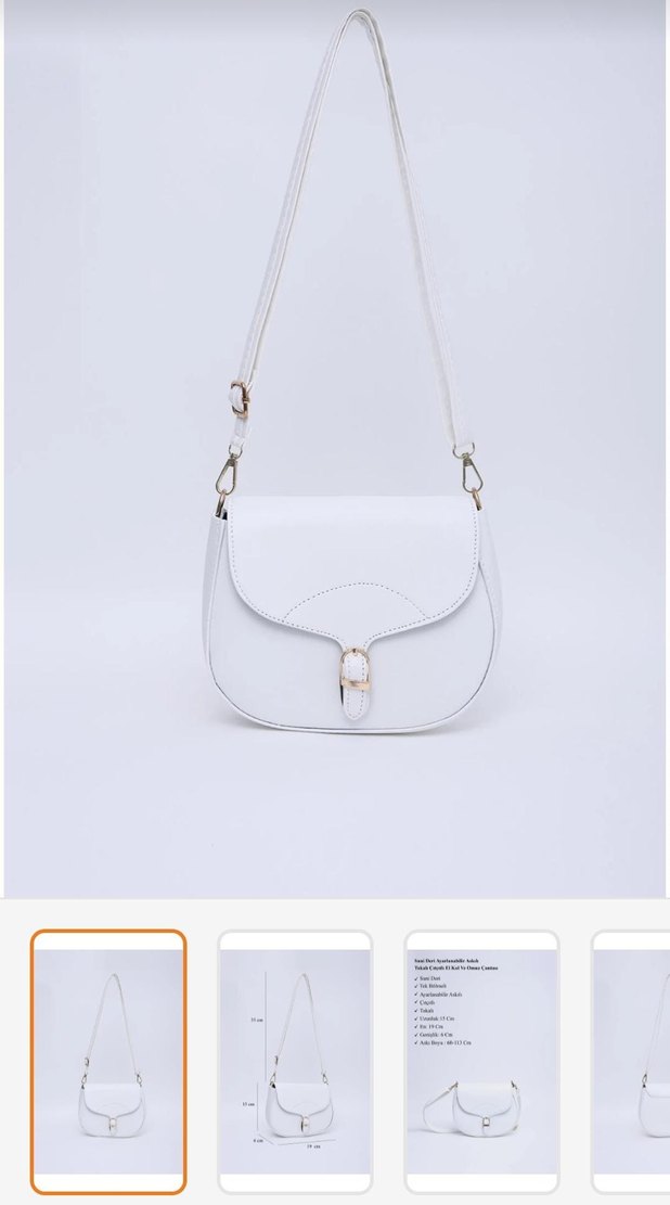 Beyaz Deri Tokalı Kadın Çanta - Görsel 2